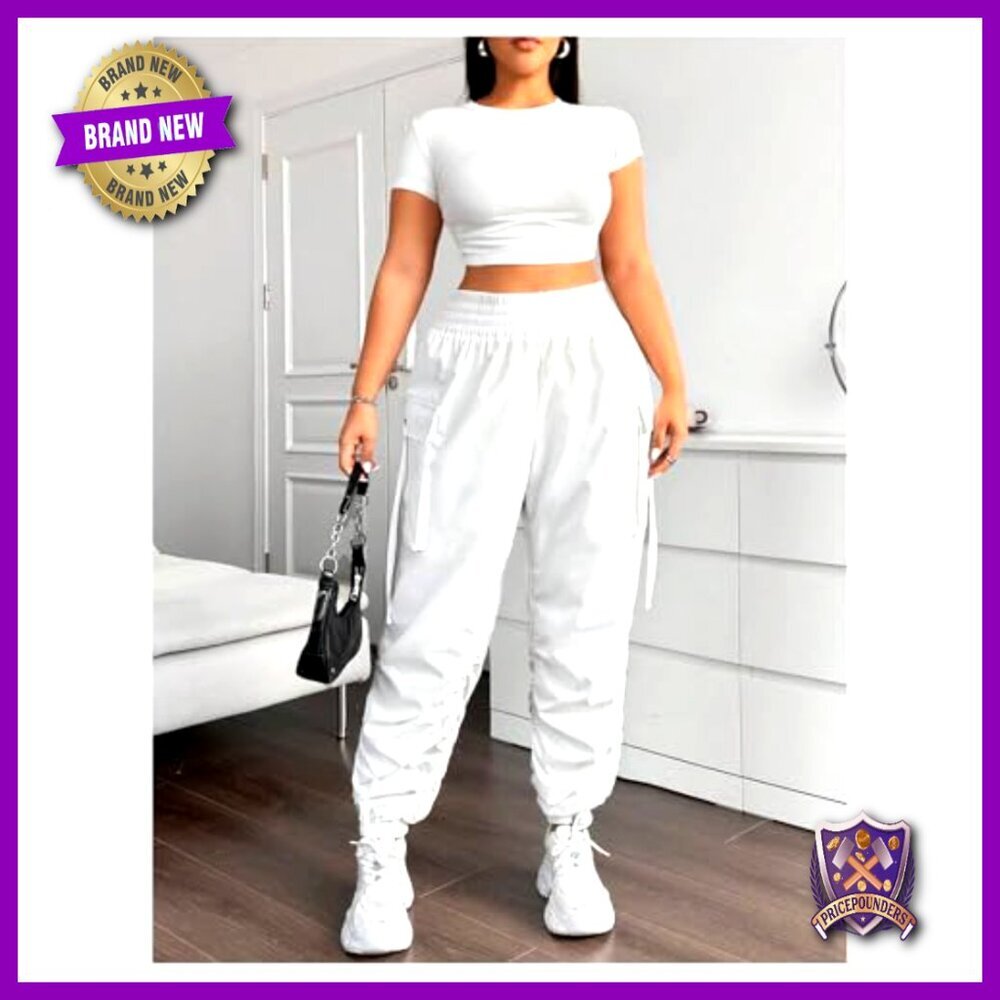 Plus Size Cargo Joggers High Waisted Elastic Workout Pants Streetwear - Picture 5 of 5
